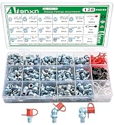 Aienxn 120PCS Grease Fittings Assortment, SAE & Metric Zerk Grease Fitting Straight 45 90 Degree ...