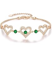 CDE Forever Love Heart Charm Link Bracelet for Women, 925 Sterling Silver Birthstone Bracelet Ann...