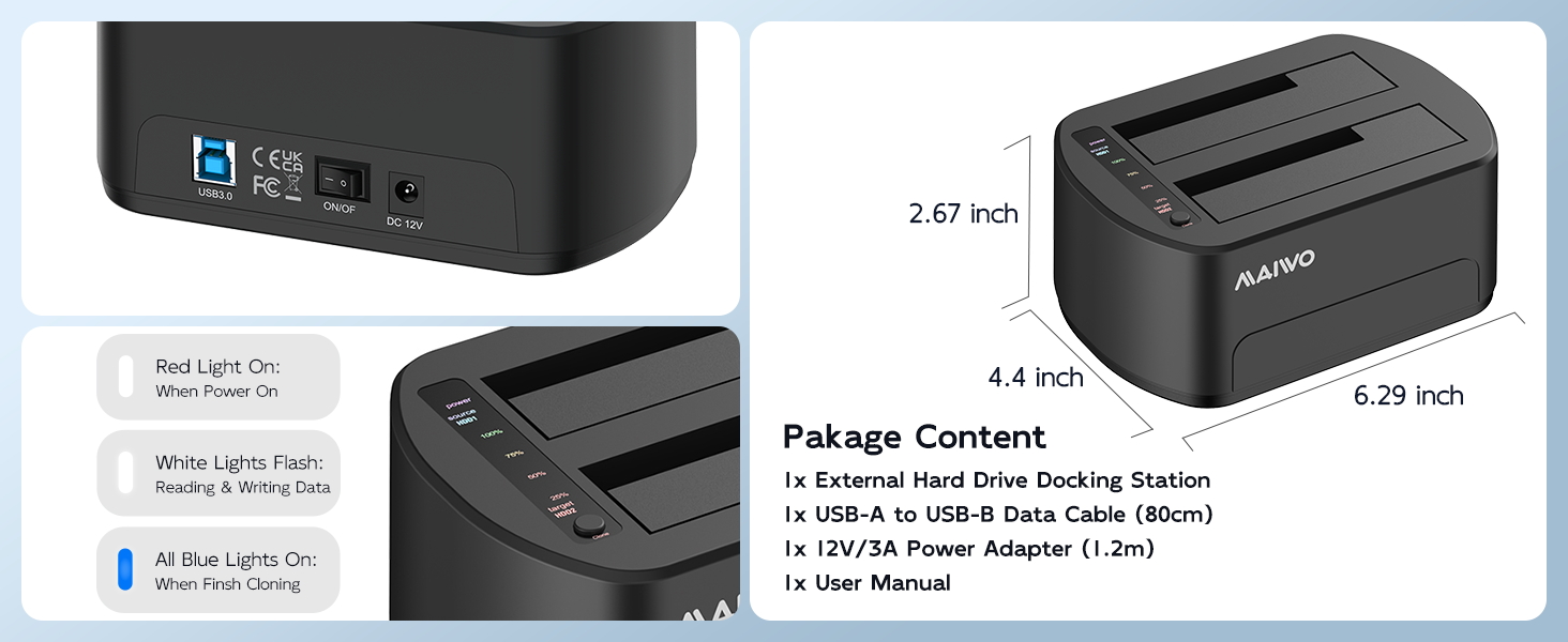 Hard Drive Docking Station for 2.5 3.5 inch SATA HDD SSD Offline Cloner 36TB Dual Bay Duplicator