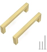 Goldenwarm 10 Pack 3 Inch Solid Cabinet Handles Brushed Gold Cabinet Pulls Slim Square Bar Gold D...