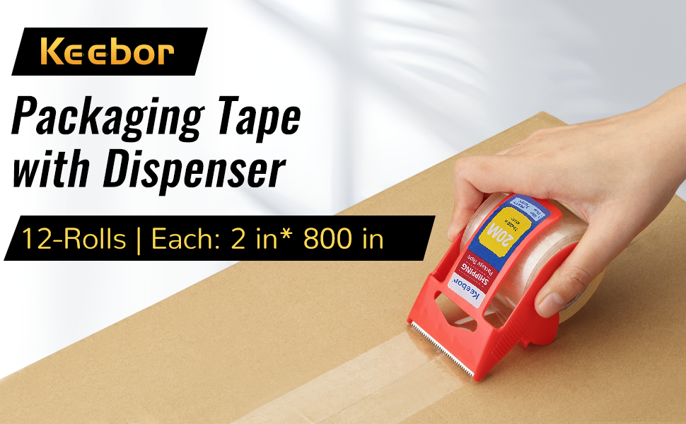 keebor 12 rolls packaging tape with dispenser