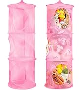 Coopache 2Pcs Mesh Hanging Stuffed Animal Storage Net or Hammock Pink, 3 Tier Foldable Toy Net St...