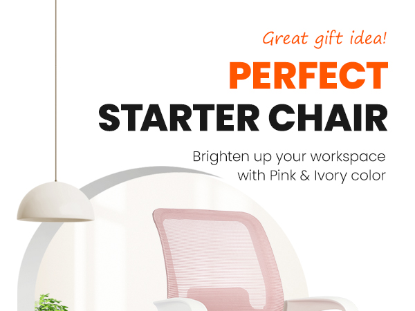 Pink Mesh Home Office Desk Chair, Mid-Back
