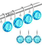 12PCS Shower Curtain Hooks Rings for Bathroom, Stainless Steel Rust Resistant Decorative Rhinesto...
