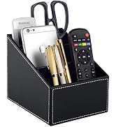 RHCSZ Fashionable PU Leather TV Remote Control Holder with 3 Compartments, Storage Rack, Storage ...