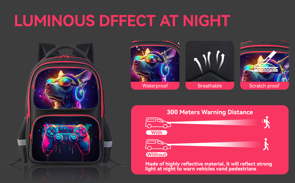 HiGaits Kids Backpack for School - 17 Inch 3D Reflective Cartoon Bookbag with Dual Zippers