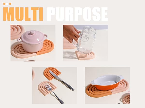 Silicone Hot Pot Holder, Reusable Heat Resistant Trivet Mats - Pink&Orange Non-Slip Pad