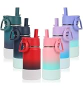 Volhoply 14oz Water Bottle with Straw Lid and Silicone Boot Bulk 6 Pack,Stainless Steel Insulated...