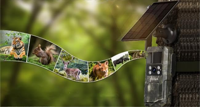 Curved line of photographs displayed against blurred green background, creating flowing photo display arrangement.
