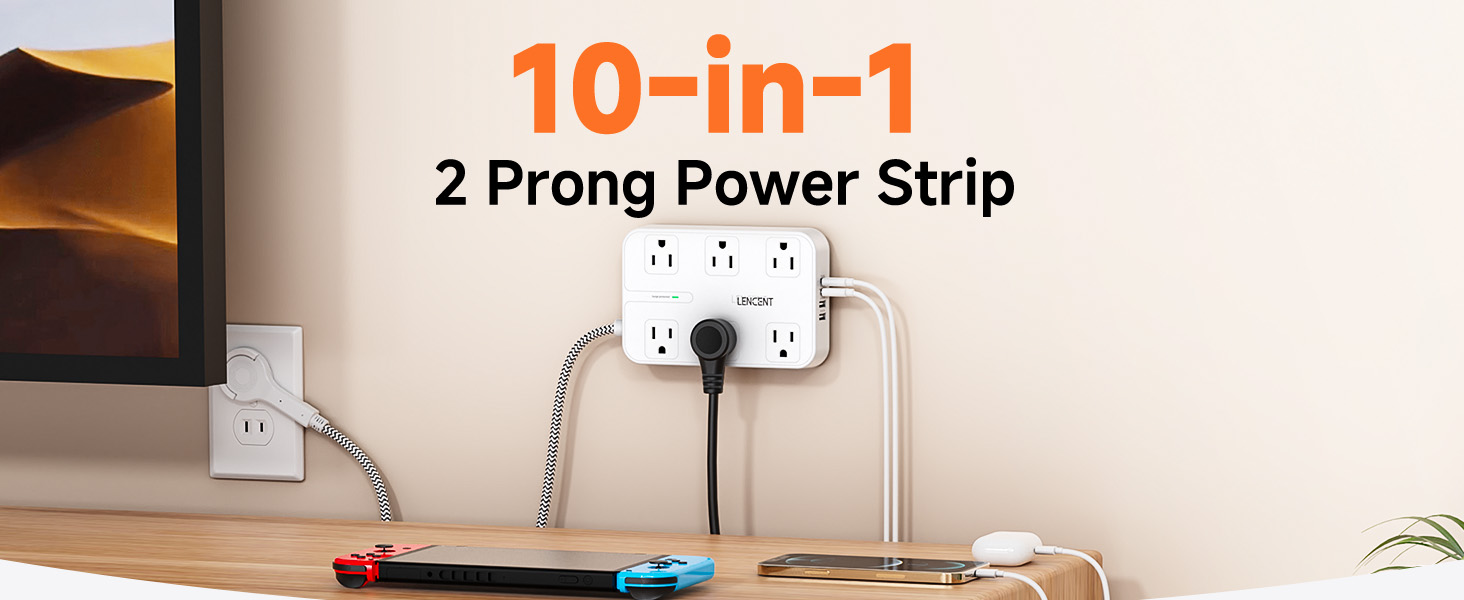 LENCENT 2 Prong Power Strip