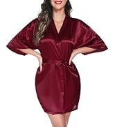Vlazom Womens Kimono Robes Dressing Gown Satin Bathrobe Nightdress Short Style Bridal Robe