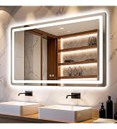 Delma LED Bathroom Mirror with Lights, 30x50 Mirror for Bathroom Sink, Anti-Fog, Dimmable, Front ...