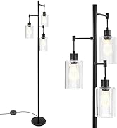Industrial Floor Lamp for Living Room, Tree Floor Lamp with 3 Hanging Bubble Glass Shade & ST58 E...