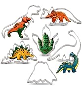 LILIAO Dinosaur Cookie Cutter Set Kids Birthday, 6 Piece, Stainless Steel