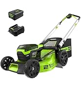 Greenworks 60V 21” Cordless (Push) Lawn Mower (LED Lights + Aluminum Handles), 5.0Ah Battery and ...