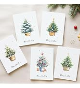 EACYART 25 Christmas Cards, 5 Assorted Gold Foil Merry Christmas Tree Card with Envelopes, Bulk G...