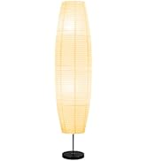 Fosinz Beige Paper & Stainless Steel Floor Lamp for Living Room, Bedroom, Dorm Room, Office, Coff...