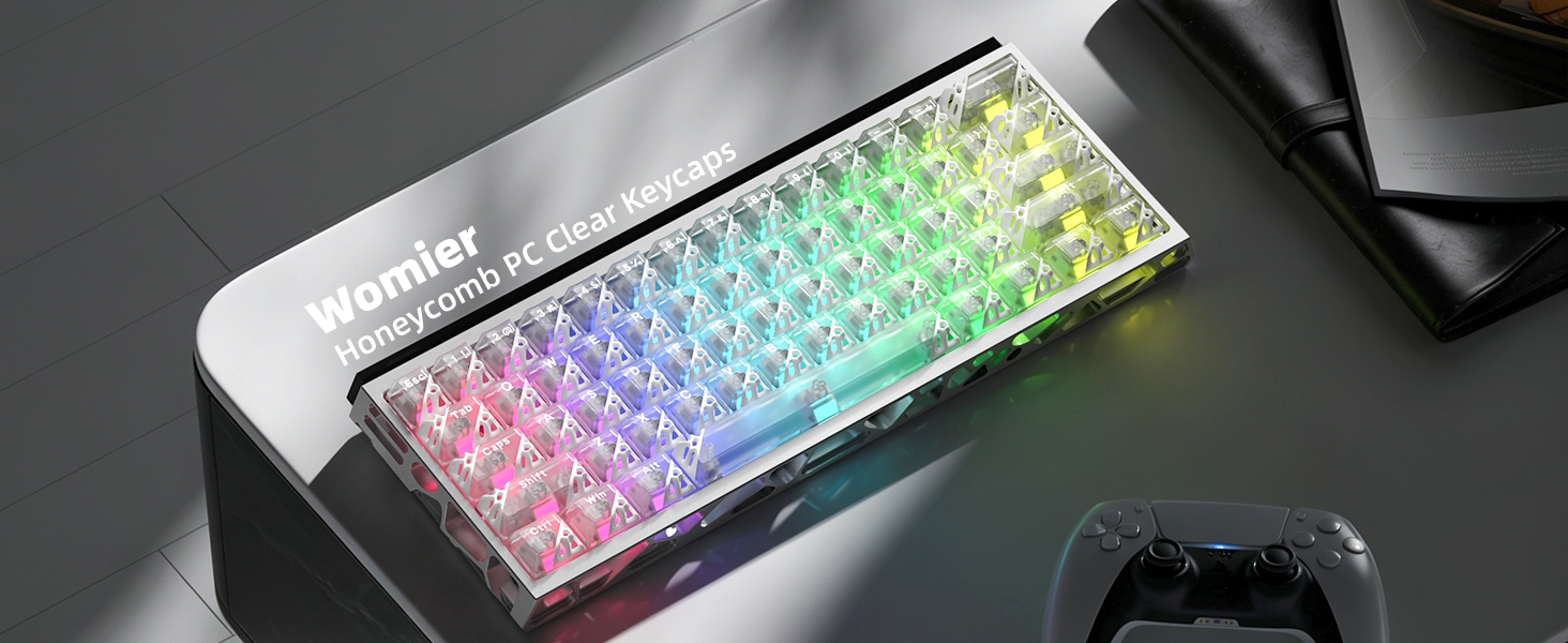 Honeycomb Clear Keycaps, Black Shine Through Keycaps, Jelly Keycap Transparent keyboard Cap