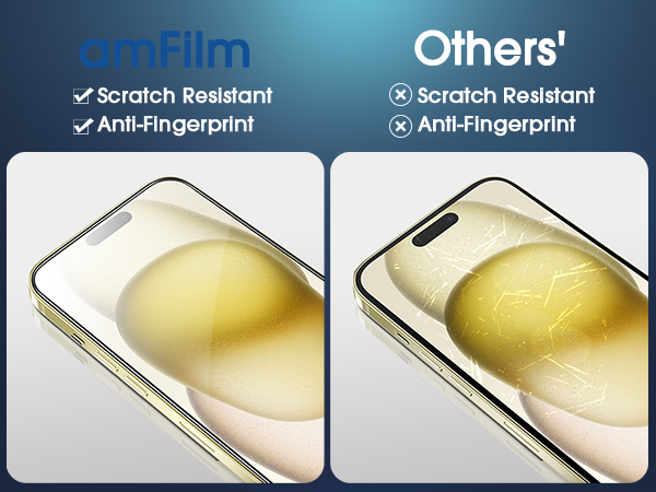amFilm OneTouch iPhone 15 6.1" Screen Protector Tempered Glass