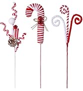 6PCS Christmas Tree Decorations Picks,Red White Woolen Candy Curly Picks 14 Inch Xmas Tree Topper...