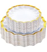 DaYammi 60Pcs White Plastic Plates with Gold Rim,Gold Disposable Plates - Heavy duty Plastic Plat...