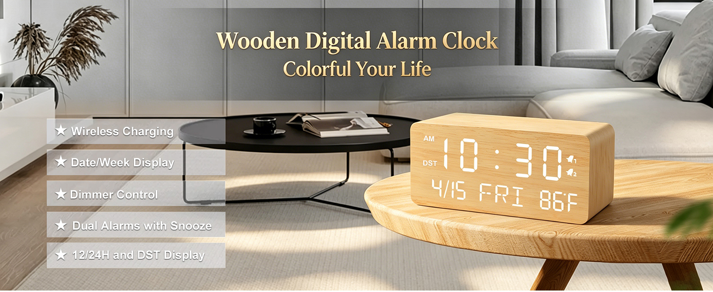Bamboo Wooden Alarm Clock