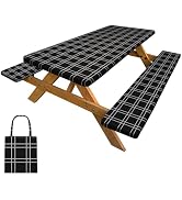 Picnic Table Cover with Bench Covers Camping Tablecloth with Storage Bag Windproof Waterproof Pic...