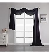 Chyhomeny Black Sheer Scarf Valances for Windows 216 Inch Extra Long, Window Scarf Drapes Rod Poc...