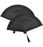 HONSHEN 2 Pack 8.27"(21cm) Hand Held Bamboo Silk Folding Fan Hand Fan,Chinese,Japanese Charming E...