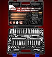 EPAuto 69 Pieces - 1/4" & 3/8" Drive Socket Set with Pear Head Ratchet, Chrome (92-824)