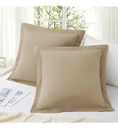 KKJIAF Khaki 26x26 Euro Pillow Covers Set of 2, Soft & Cozy Cotton Euro Pillow Shams, Wrinkle Res...