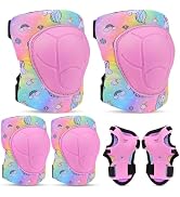 FIODAY Knee Pads for Kids Unicorn Protective Gear Set Adjustable Knee Pads and Elbow Pads with Wr...