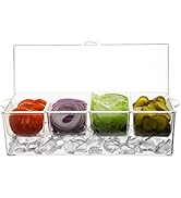 Oaklyn Large Clear Condiment Server Organizer on Ice with Containers and Lid – BPA-Free Serving B...