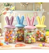 FunouHome Easter Decorations- 4 PCS Glass Jars with Ceramic Bunny Ear Lid-Easter Glass Storage fo...