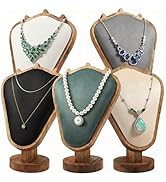 5 Pack Wooden Necklace Display Stand Set, Linen Jewelry Bust Necklace Display Holders for Retail ...