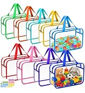 9 Packs 9 Colors Waterproof Toy Storage Bags, 11.8x8.7x4In Large Clear PVC Toy Organizer Bag with...