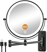 DECLUTTR 1X/30X Wall Mounted Lighted Makeup Mirror, 8" Rechargeable Double Sided Magnifying Mirro...