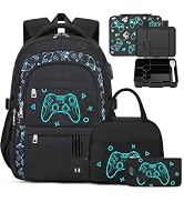 ACESAK Boys Backpack - Black Game Console Bento Box with Insulated Lunch Bag Pencil Case & Utensi...