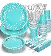 Gudvilla 350PCS Teal Birthday Decorations-Teal and Silver Party Decorations for Wedding Princess,...
