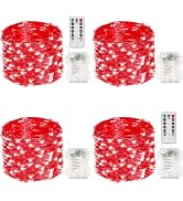 4-Pack 33FT 100 LED Fairy Lights Battery Operated with Remote & Timer, Fairy Christmas String Lig...