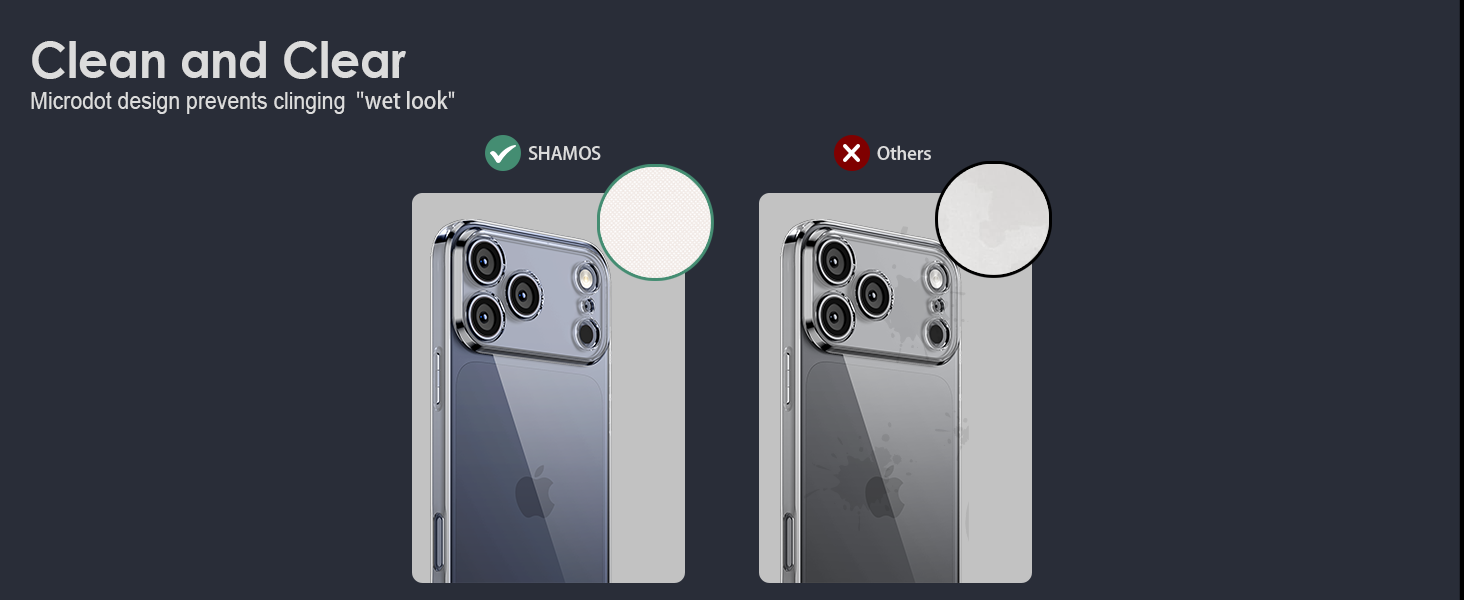 Comparison of Shamo's crystal-clear iPhone 17 pro max case vs other cases, highlighting clarity