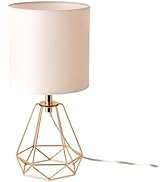 Fengarolam Modern Industrial Gold Metal Table Lamp with White Fabric Shade – Sleek Bedside/Desk L...