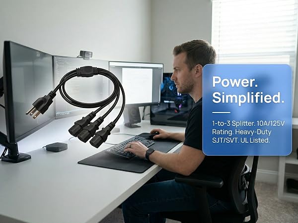 NEMA 5-15P to IEC320 3X C13 Y-Power Cable