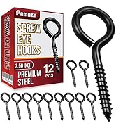 PAMAZY 12Pcs Screw Eyes, 2.56 Inch Black Eye Hooks Screw Self Tapping Eye, Heavy Duty Eye Bolt fo...