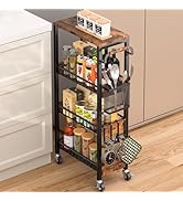 DTUQYX Slim Rolling Storage Cart, 4 Tier Small Organizer Cart with Wheels, Metal Utility Shelf Ki...