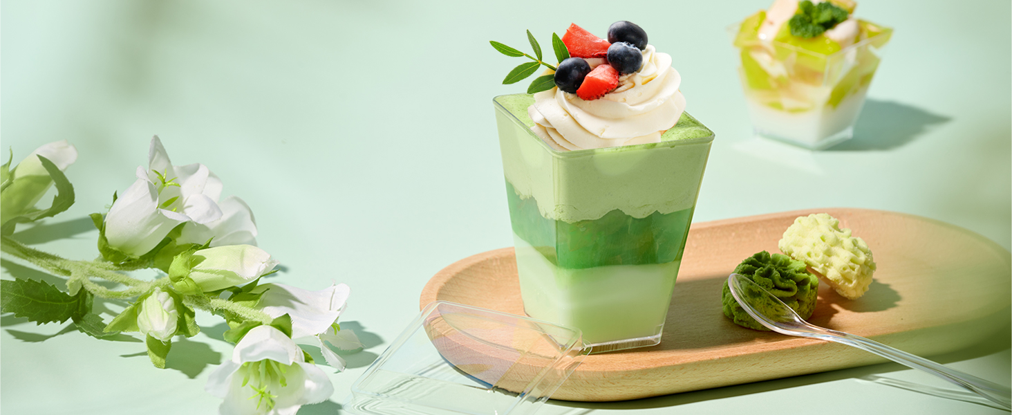 Dessert Cups with Spoons and Lids