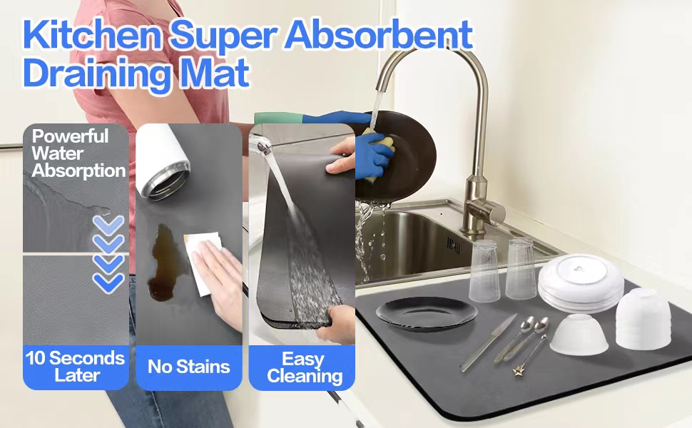 Kitchen super absorbent draining mat
