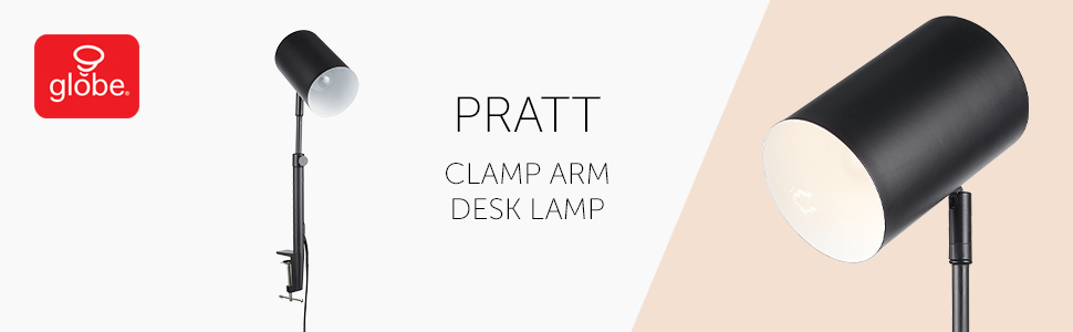 Pratt 18" Adjustable Height Clamp-Arm Desk Lamp, Matte Black, In-Line On/Off Switch