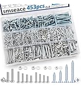 smseace 453Pcs Wood Screws with Nuts and Bolts Assortment Kit 21-Sizes M3/M4/M5/M6 Nut Bolt Washe...