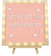 Light up Letter Board with LED Lights - 10in × 10in Felt Changeable Message Board with Frame Lett...